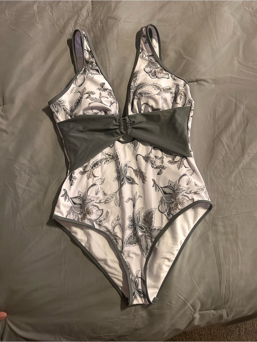 Floral Print One-Piece Swimsuit with Waist Detail